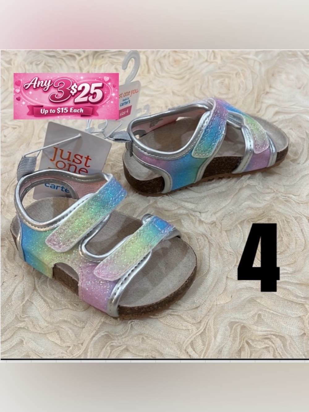 Carter’s Sparkle Glitter Rainbow shoes baby size 4